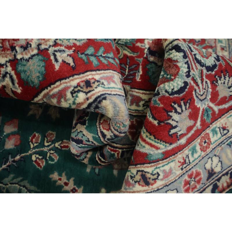 Hand Knotted Oriental 100% Wool Carpet Traditional Floral Green Kashan Area Rug - 12' 3'' X 9' 0''