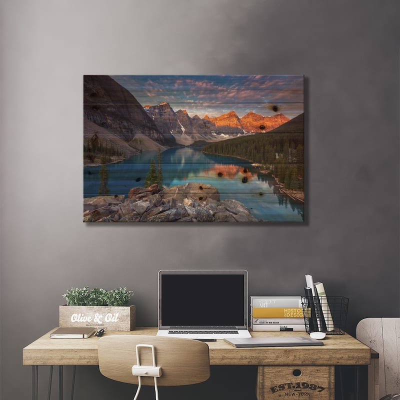 Moraine Lake Print On Wood by Sergio Lanza - Multi-Color