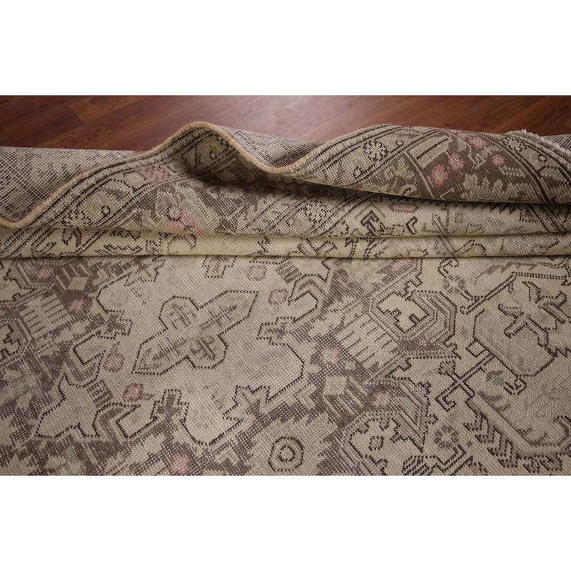 Distressed Tabriz Vintage Persian Rug Handmade Medallion Wool Carpet - 6'5" x 9'2"
