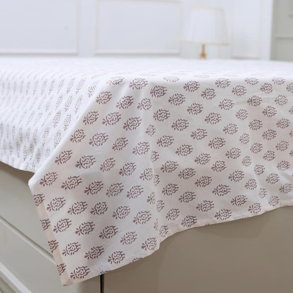 Fabdivine Handmade Block Print Floral Bed Sheet, Pillow Cover Gift Cotton Fabric Home Décor