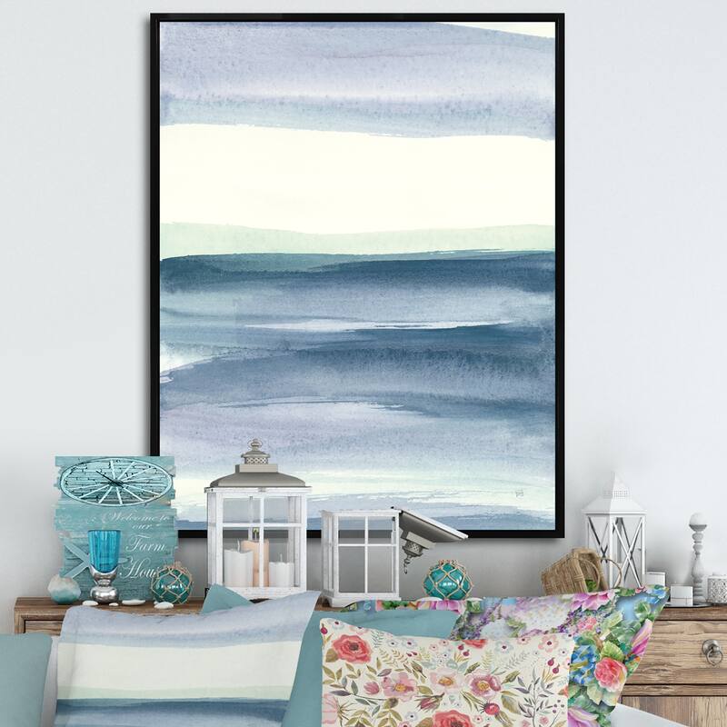 Silver Orchid "Mint Indigo Dawn I" Farmhouse Framed Canvas - 34 in. wide x 44 in. high - Black