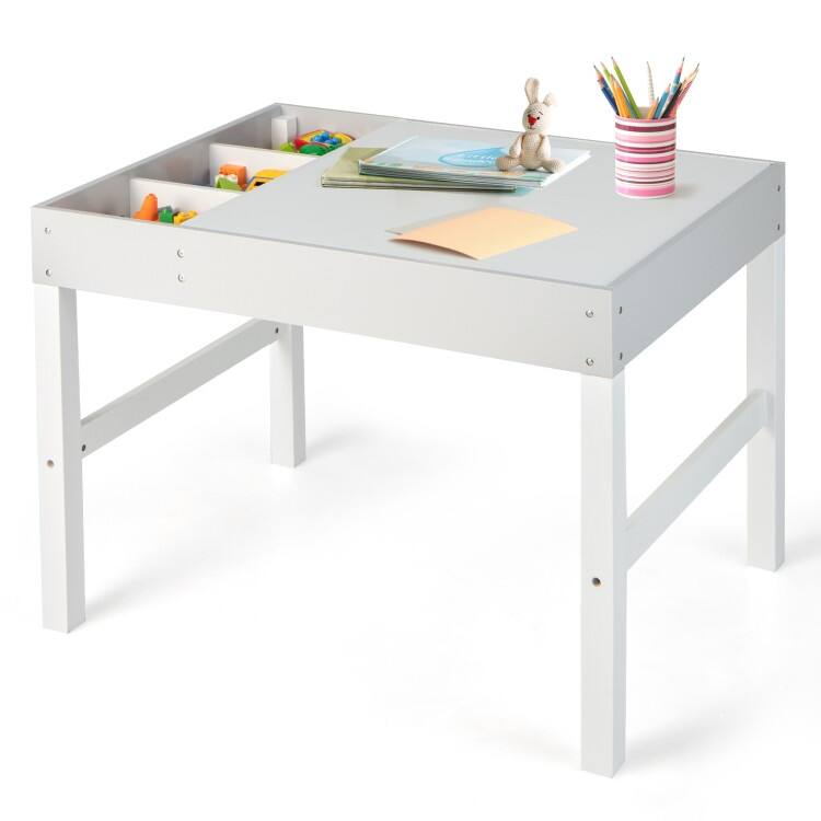 3 in 1 Wooden Kids Table with Storage and Double-Sided Tabletop-White - 31.5” x 23.5” x 23”