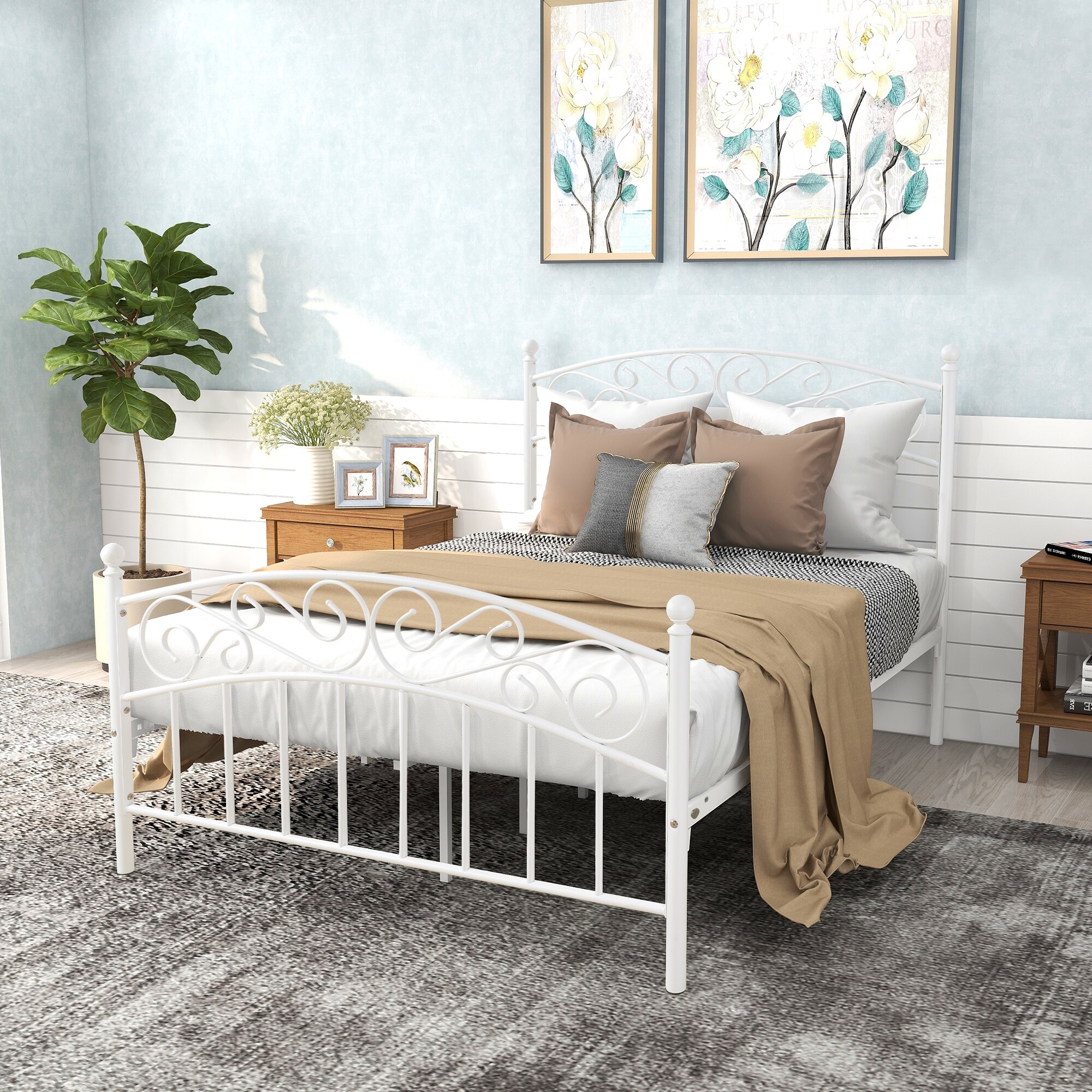 Heavy duty metal bed shop frame with headboard