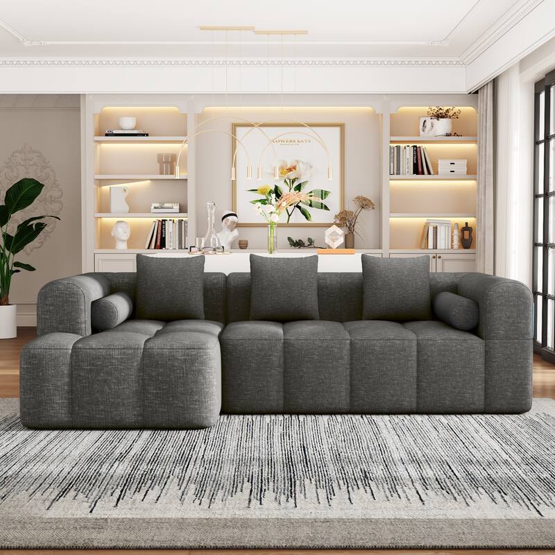 101.2" Sectional Sofa Full-Compressed Sofa Modular Sofa Couch Free-combined Sofa with Deep Seating and Two Side Pockets - Grey