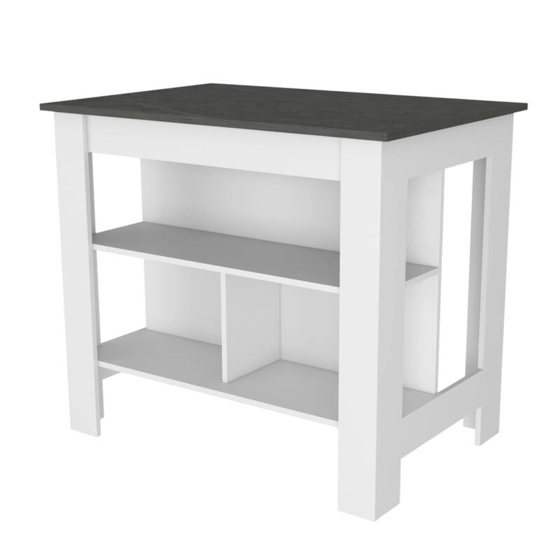 HomeRoots 41" Dark Gray and White Wood Kitchen Island Set With Storage - 40.50 in. x 35.40 in. x 27.50 in.