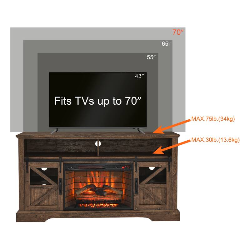 60" Electric Fireplace Entertainment Center With Door Sensor-Jasmine, for living room