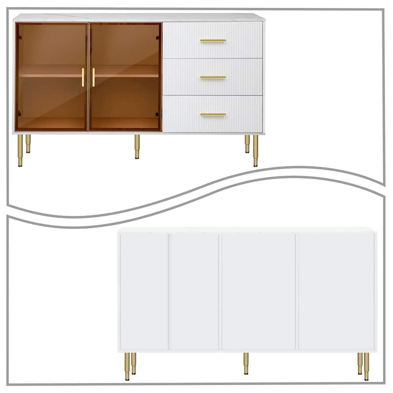 Modern Stylish Wooden Sideboard with 2 Amber-yellow Tempered Glass Doors