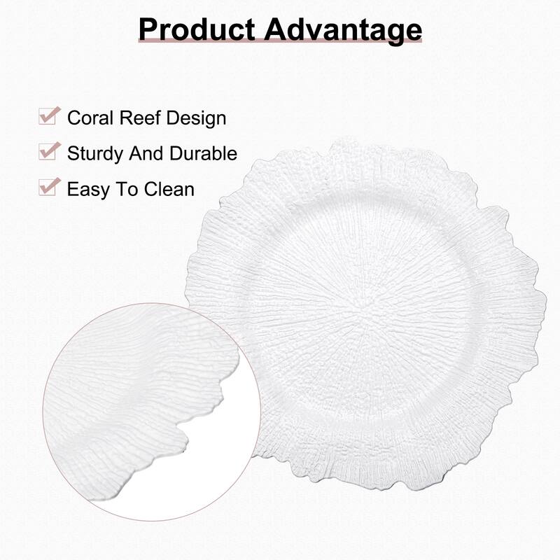 20pcs Reef Charger Plates Bulk, 13 Inch Plastic Floral Charger Plates