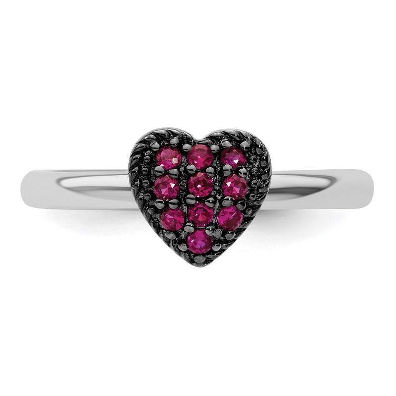 Curata 2.25mm 925 Sterling Silver Polished Prong set Stackable Expressions Cr Ruby Love Heart Ring