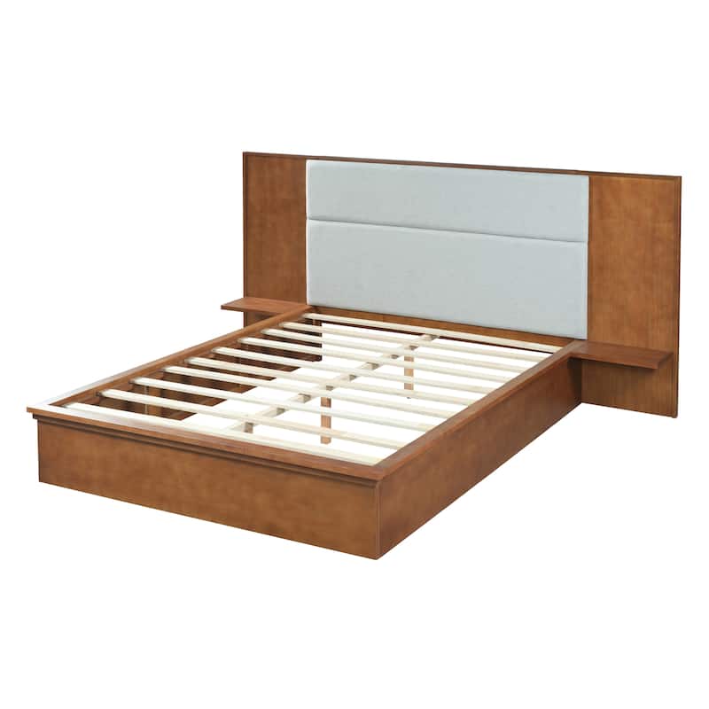 Christopher Knight Home - Avery Platform Bed Frame with Upholstered Headboard & Built-In Side Shelves, No Box Spring Needed