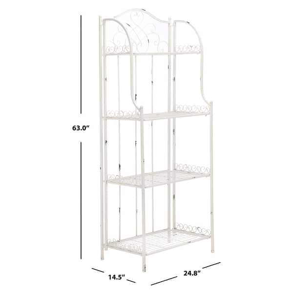 dimension image slide 2 of 5, SAFAVIEH Amaris Victorian Wrought Iron 4-Tier Outdoor Bakers Rack. - 25" W x 15" D x 63" H