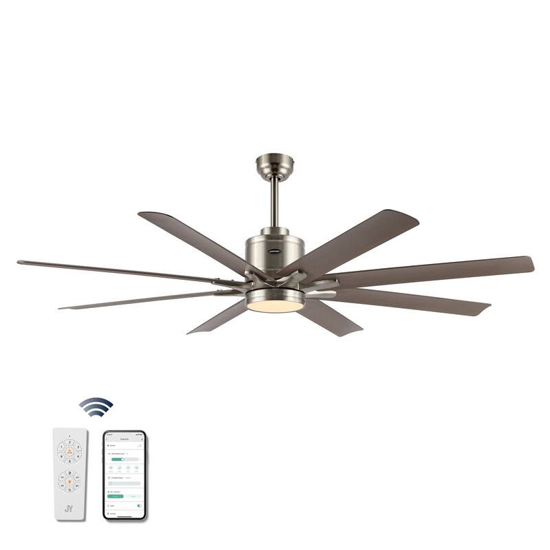 Miranda 66" 1-Light Contemporary Iron Mobile-App/Remote-Controlled 6-Speed Ceiling Fan with Integrated LED Light by JONATHAN Y