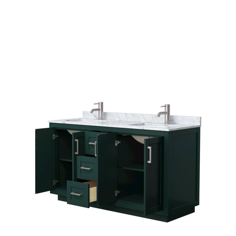 Miranda Double Vanity Set, White Carrara Marble Top, No Mirror