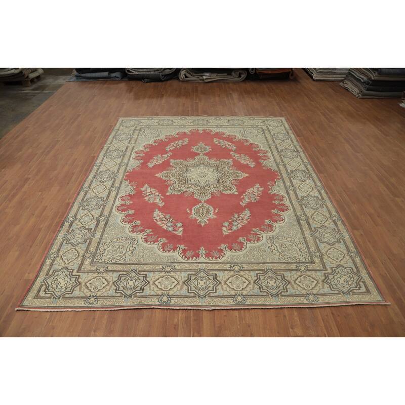 Hand Knotted Oriental 100% Wool Carpet Traditional Floral Pink Kerman Area Rug - 11' 9'' X 9' 0''