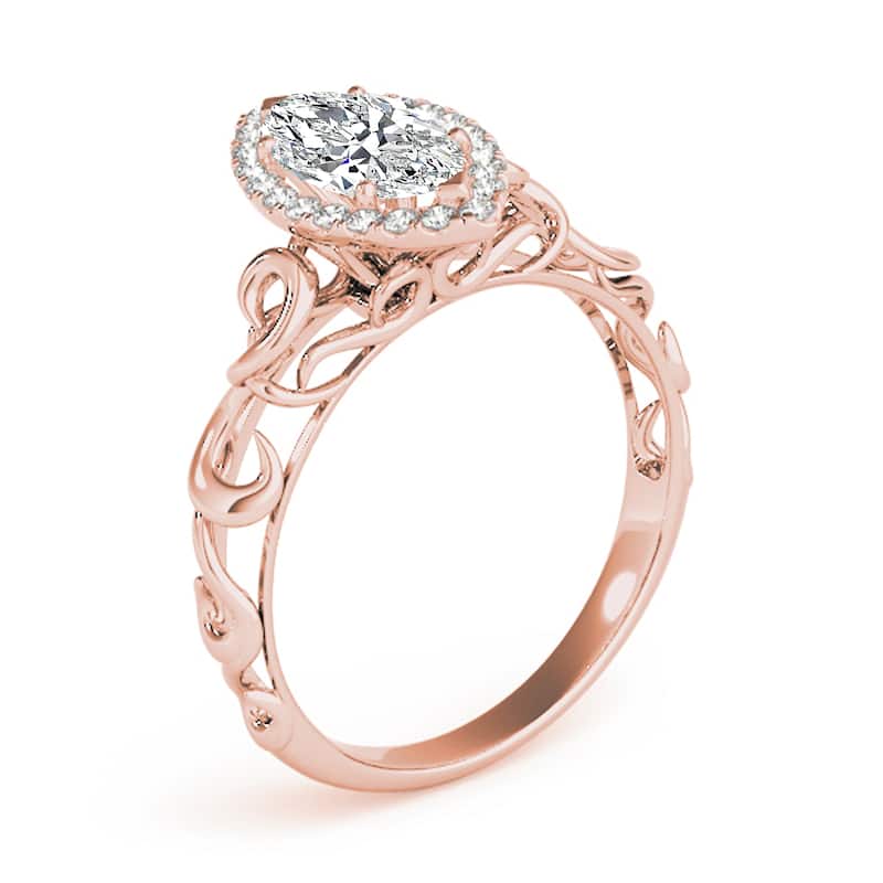 Auriya 14k Rose Gold Lab Grown Marquise Diamond Halo Engagement Ring 0.50 to 5.00 ct. tw. (F-G VS)