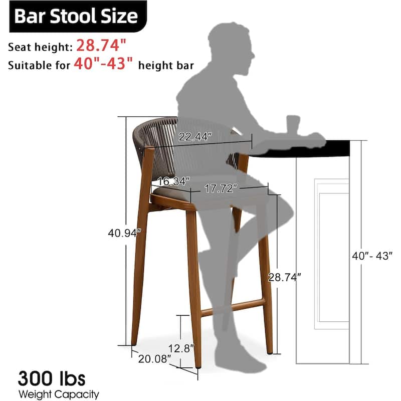 PURPLE LEAF Outdoor Counter Height Bar Stool Set of 2 Outdoor Patio Aluminum Chairs with Cushions