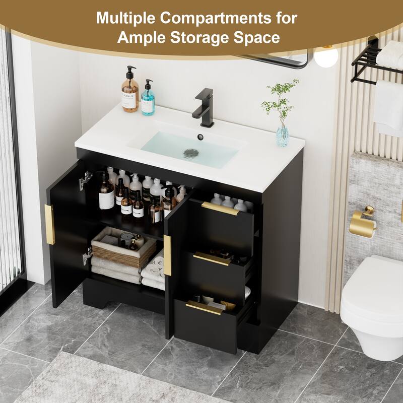 Vertical Stripes Bathroom Vanity Set with Sink Top & Faucet