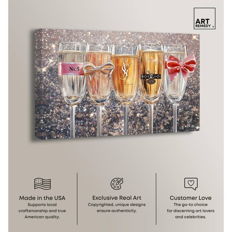 Champagne Glasses Glitz Canvas by Art Remedy, Gallery Wrapped