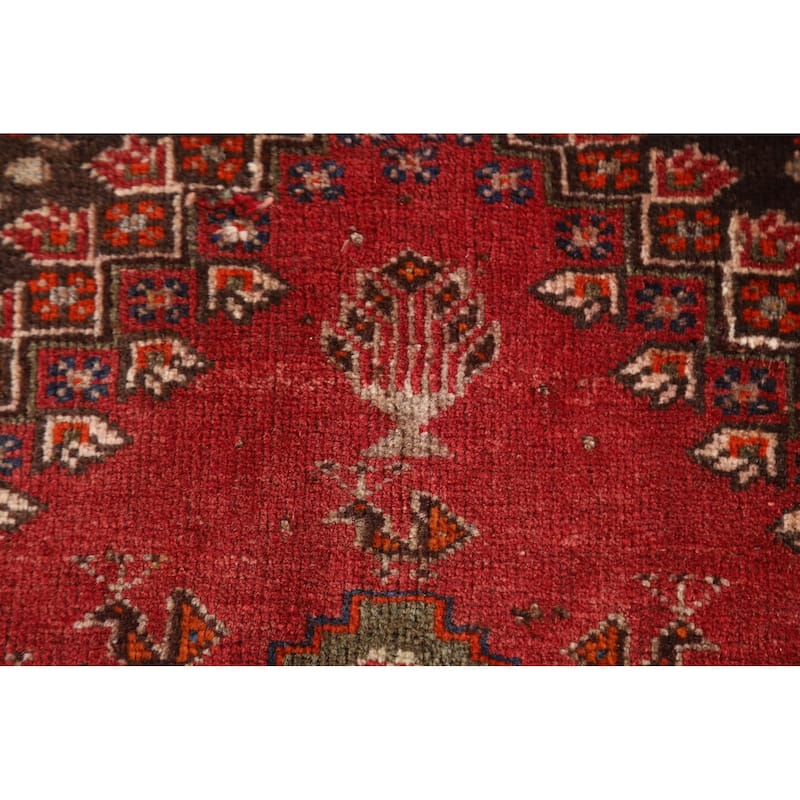Geometric Shiraz Persian Vintage Runner Rug Handmade Wool Carpet - 2'4"x 5'0"