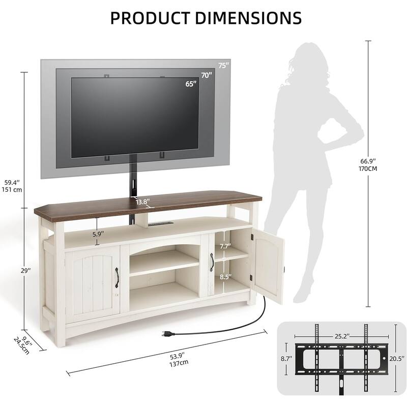 Moasis 54" Farmhouse LED TV Stand with Storage Shelves and Power Outlets