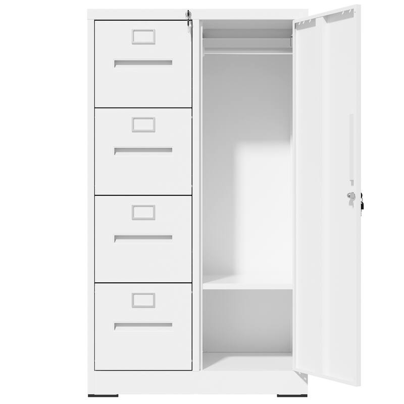 Metal Storage Vertical Filing Cabinet with Lock, Steel File Locker with 4 Drawers and 1 door for School, Living Room
