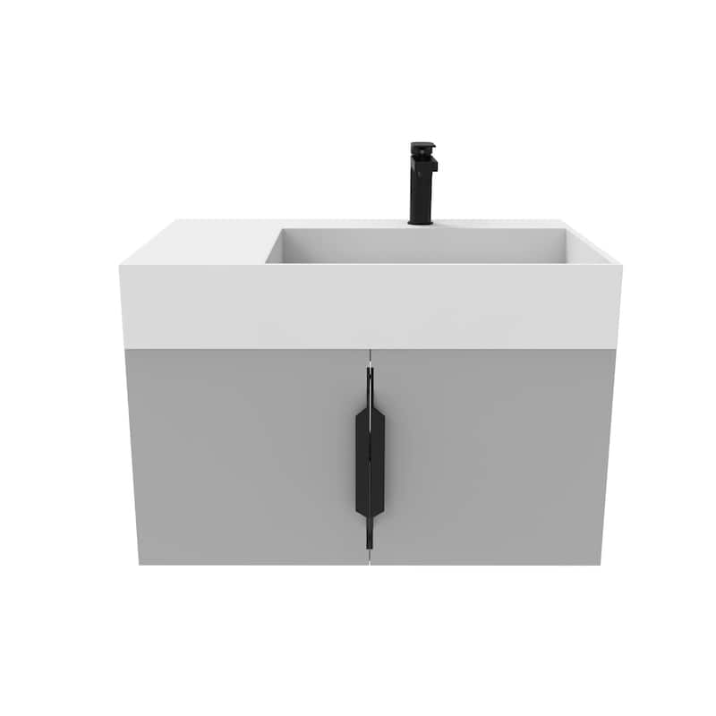 Amazon 30" Wall Mounted Bathroom Right Basin Vanity Set w/ White Top - Matte - Grey