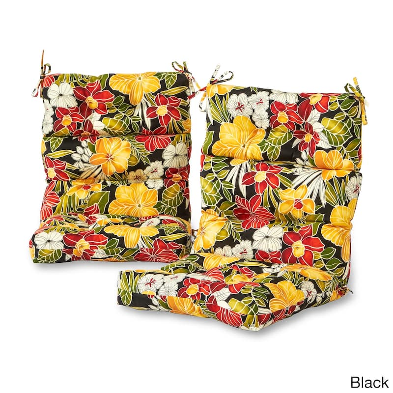 Aloha Floral Outdoor 44x22-inch High Back Chair Cushion (Set of 2) (Cushions Only) - Aloha Black