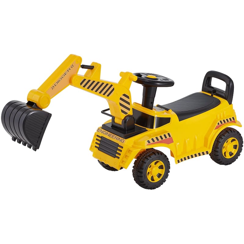 Toddler Ride-On Excavator Car with Helmet and Music, Yellow - 42.1 x 11.4 x 21.3 in
