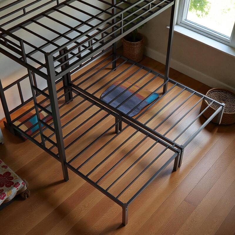 Metal Twin Over Twin Over Twin Triple Bunk Bed with Safety Guardrails, Ladder, Convertible 3 Beds, Heavy-Duty Frame