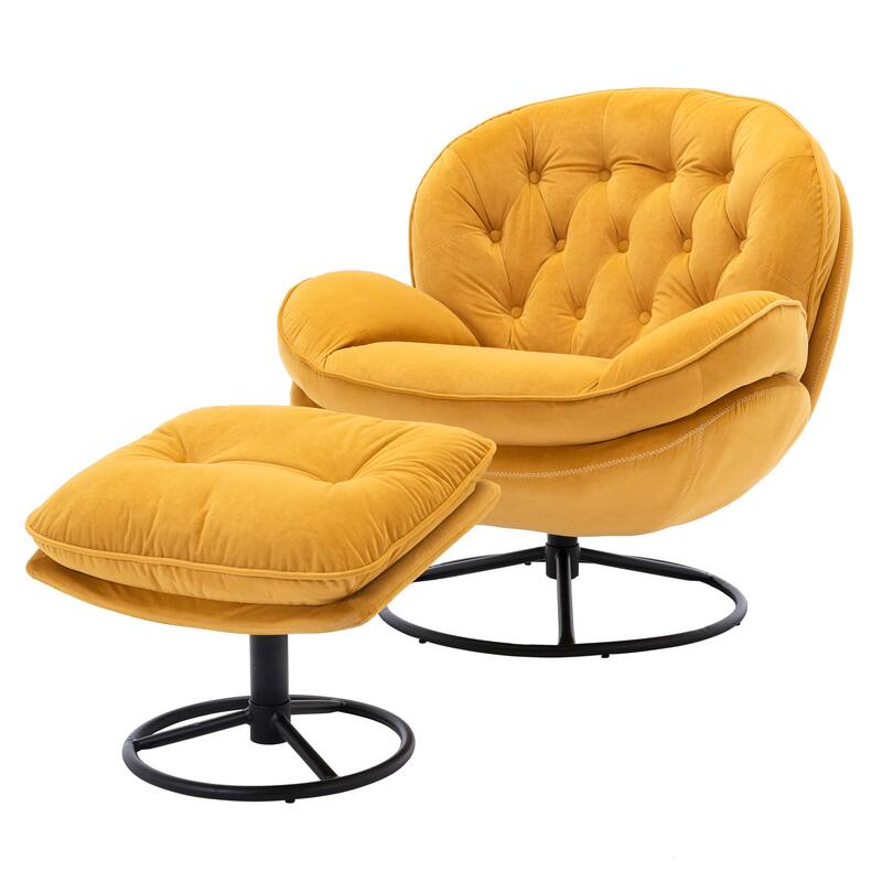 Velvet Swivel Accent Chair with Ottoman & Metal Legs (360° Rotation)