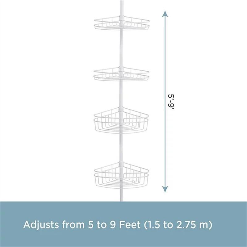 4Tier Spring Tension Shower Corner Pole Caddy with Razor Holder On