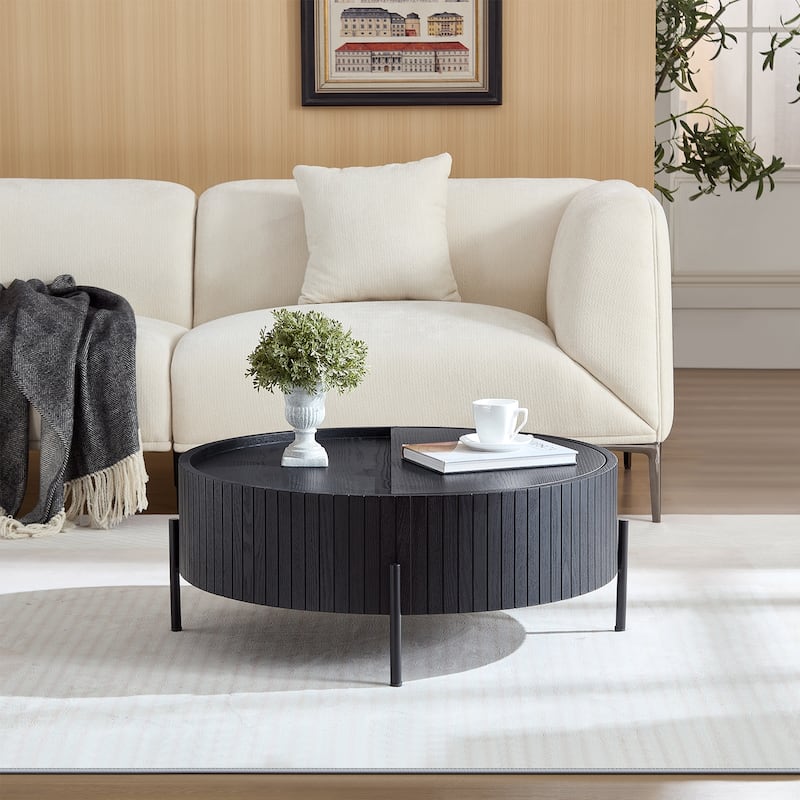 Round Coffee Table Accent Table Tea Table with Storage, Center Table Rustic Sofa Table Black Side Table