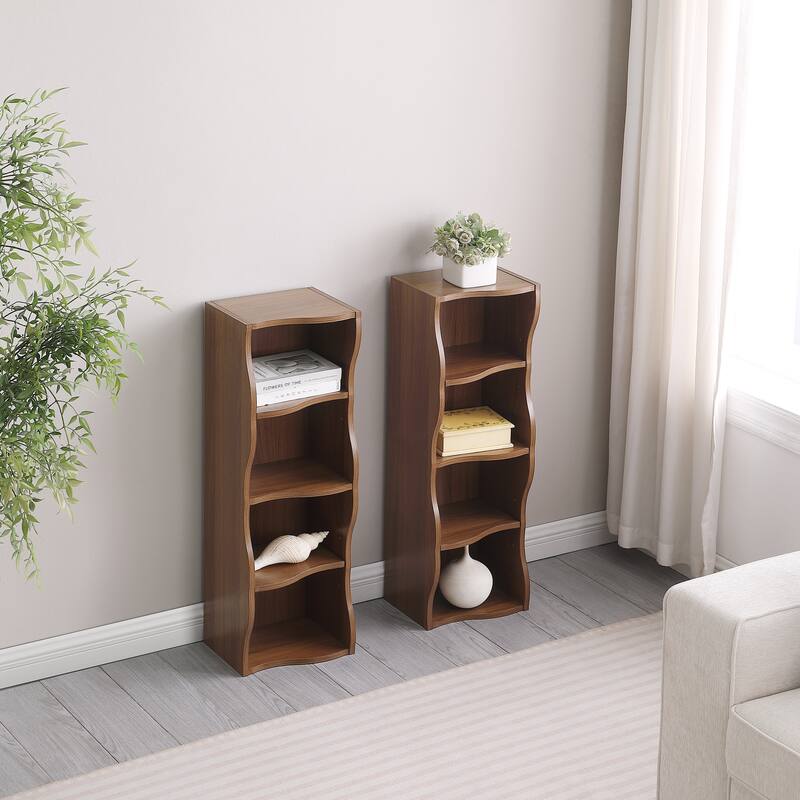 Anmytek White Wave Design Ladder Shelf - 8 Tier Tall Narrow Bookcase for Small Spaces with Anti Tip Kit