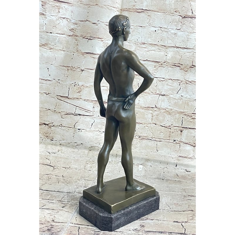 Muscular Male Figure In Loin Cloth Bronze Statue Sculpture Decor On Marble Base