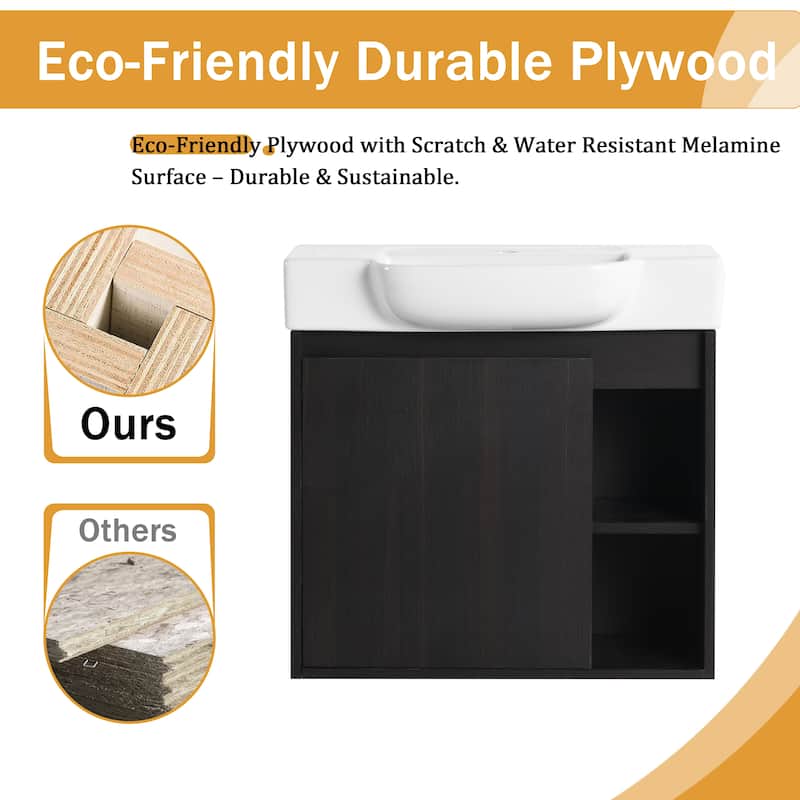 Malwee 24"/28" Floating Bathroom Vanity,Wall Mounted Bathroom Vanity with Ceramic Sink and Soft Close Door