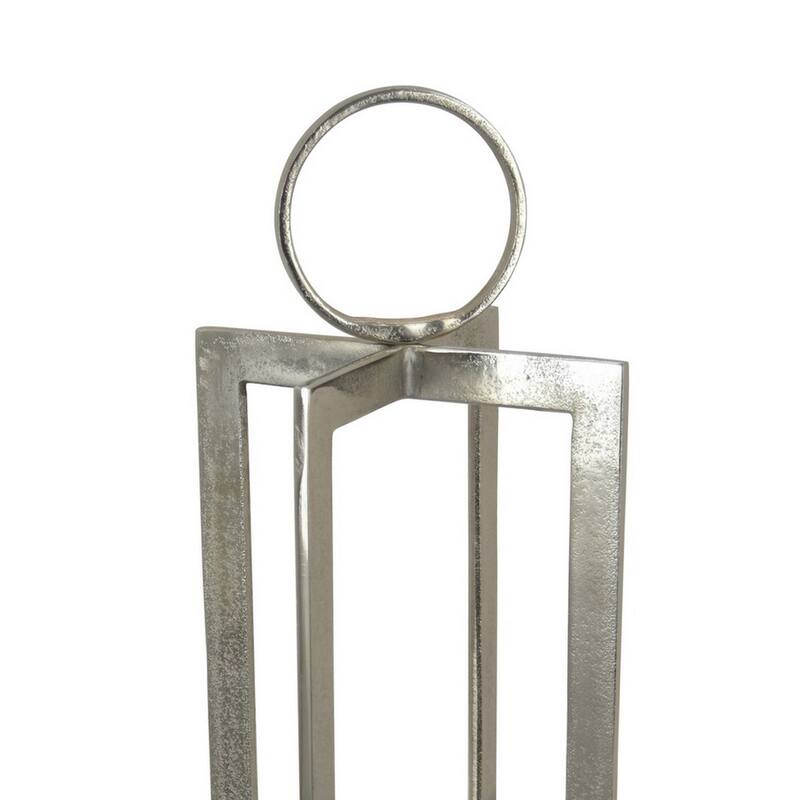 Siana Lantern Candle Holder, 27 Inch Tall, Silver Finished Metal Frame