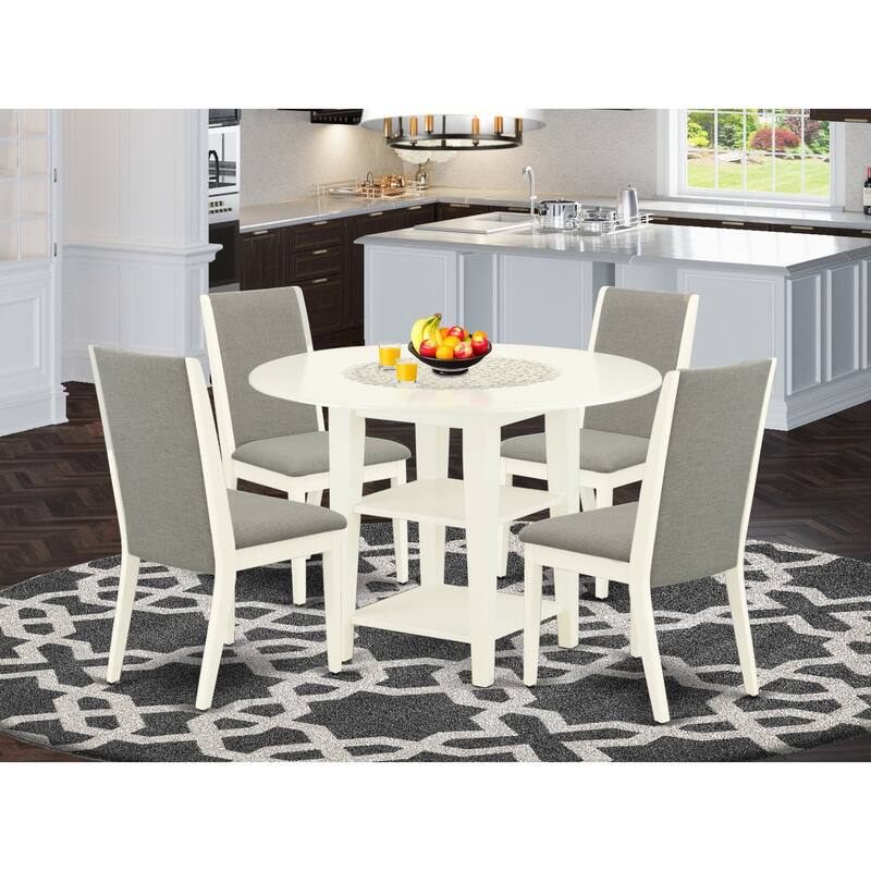 East West Furniture 5 Piece Dinette Set- a Dining Table and 4Shitake Linen Fabric Upholstered Chairs, 42x42 Inch, Linen White - SULA5-LWH-06