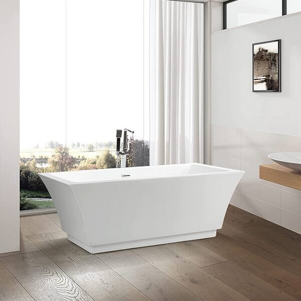 slide 1 of 13, Vanity Art 66.5" Freestanding Acrylic Bathtub Modern Stand Alone Soaking Tub with Chrome Finish Slotted Overflow & Pop-up Drain
