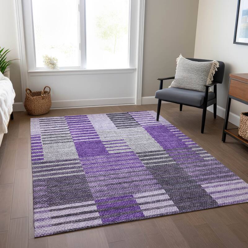 Machine Washable Indoor/ Outdoor Chantille Contemporary Stripes Rug - Purple - 10' x 14'