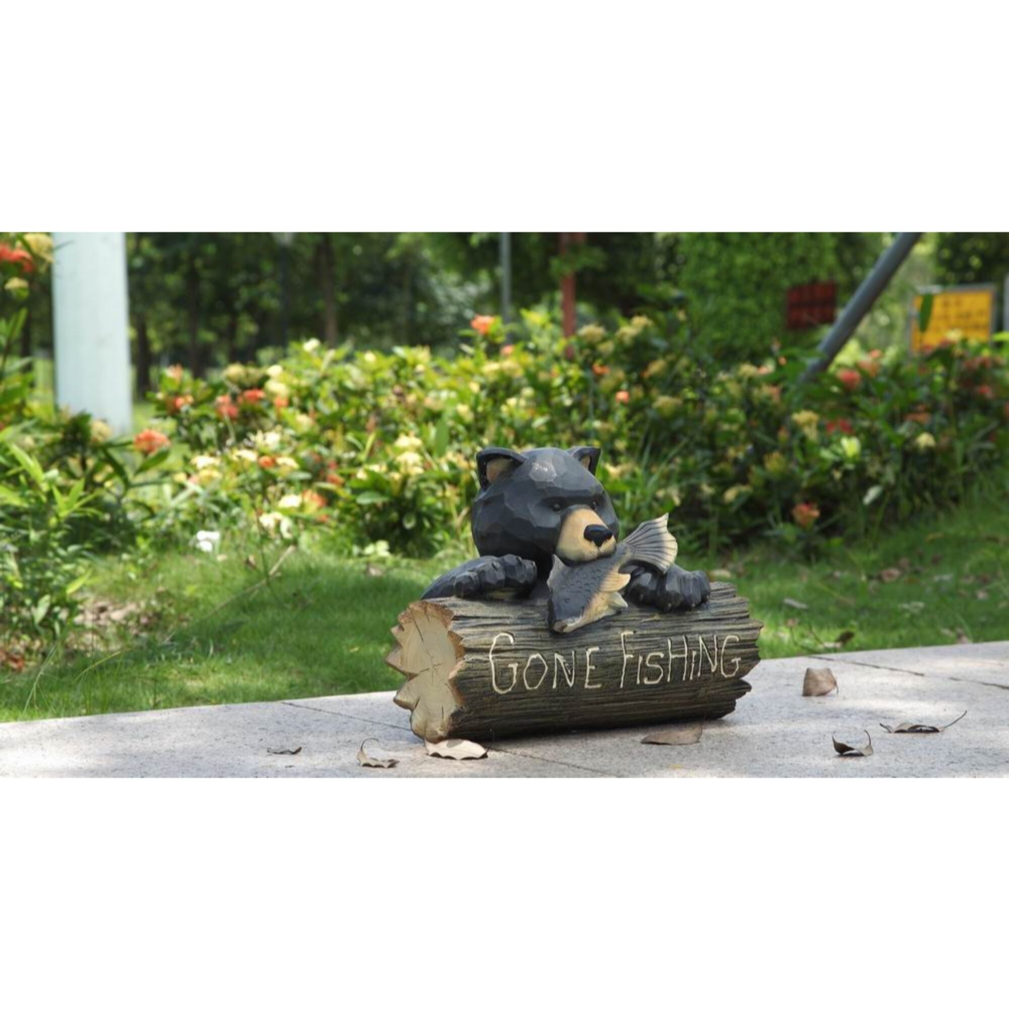 Bear avec Gone Fishing SIGNE figurine-Home//Garden Decor New in//outdoor