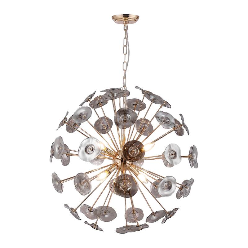 5-Light Gold Sputnik Orb Disco Chandelier with Aurora Grey Glass Shade
