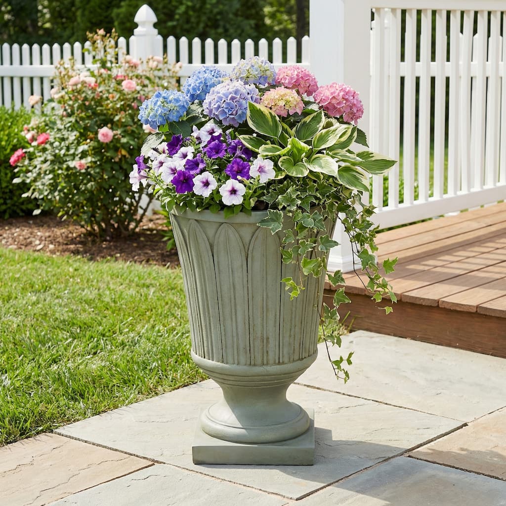 Christopher Knight Home - Classical 22.4"H Outdoor Pedestal Urn Planter with Embossed Leaf Design