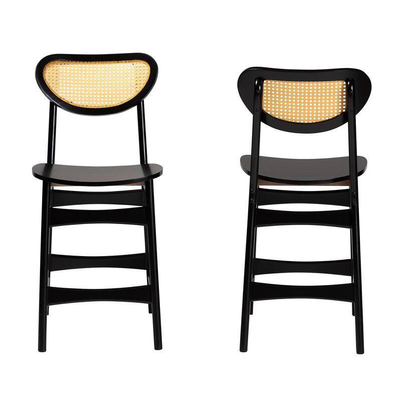 Hesper Mid-Century Modern Wood and Rattan 2-Piece Counter Stool Set