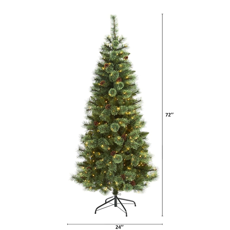6Ft Artificial Christmas Tree with Lights - White Pine Holiday Decor, Realistic Tree for Home & Office - Green - 72