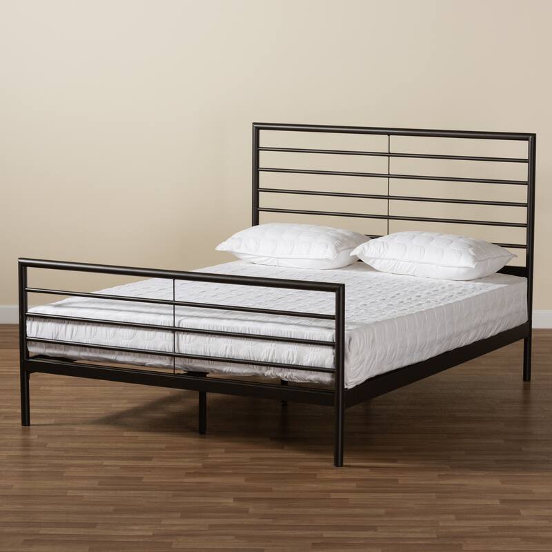 Metal Platform Bed Frame Full Size - Modern Black Finish, Headboard & Slats Included