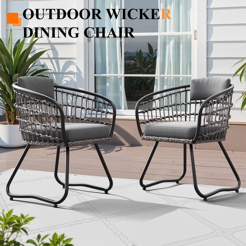 Outdoor Patio Wicker PE Rattan Dining Chairs Set with Seat Back Cushion