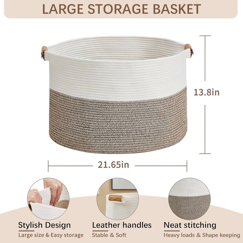 VECELO Large Round/Rectangle Blanket Storage Baskets,Toy Storage Organizing with Handle