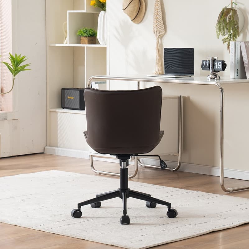 Modern Office Chair, Faux Leather Padded Desk Chair with Back, Wheels
