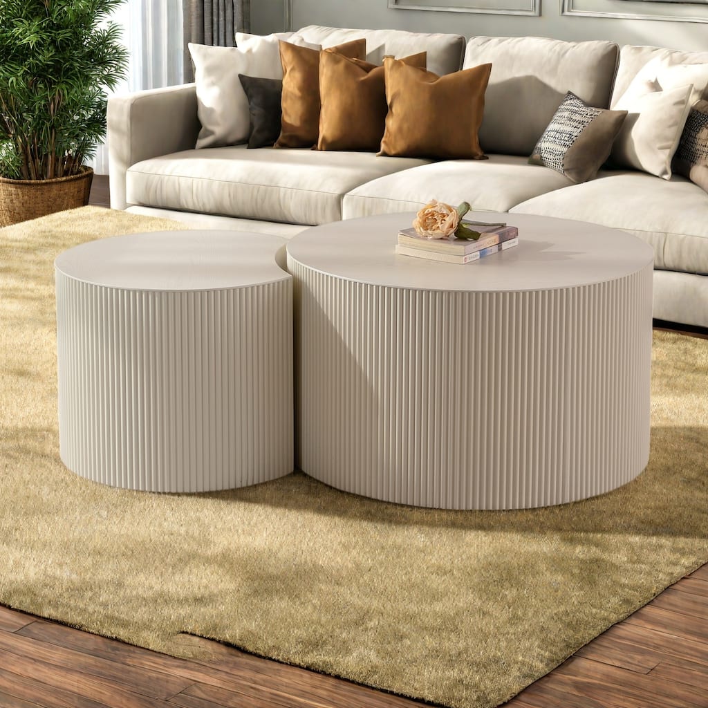 33.86" MDF Modern Coffee Tables with Handcrafted Solid Wood Reliefs and Gear-Inspired Details