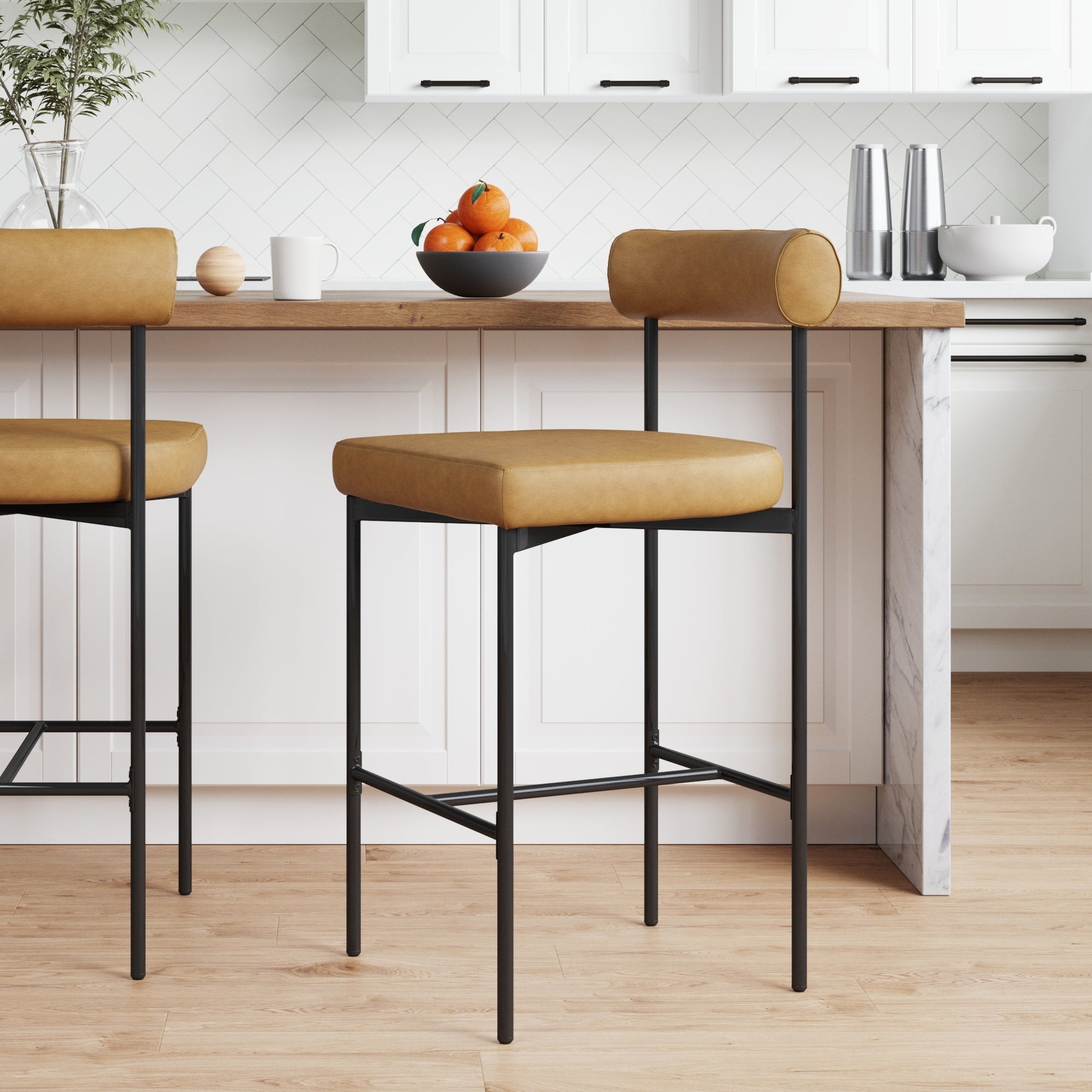 Nathan james nelson bar stool with leather cushion and metal base deals